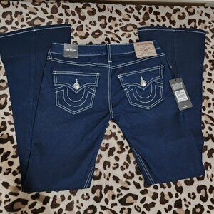 NWT True Religion Low Rise Flare Joey Big T 26x32 Dark Wash Womens Jeans